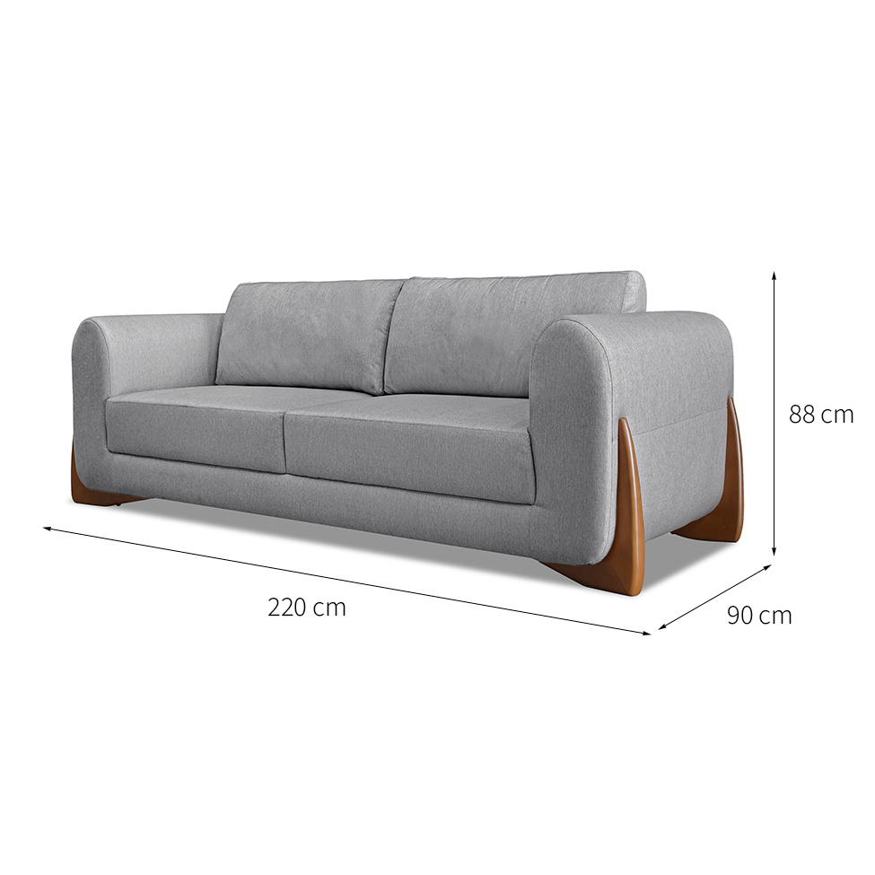 Sofá 3 Lugares Yves Linho Cinza 220 cm