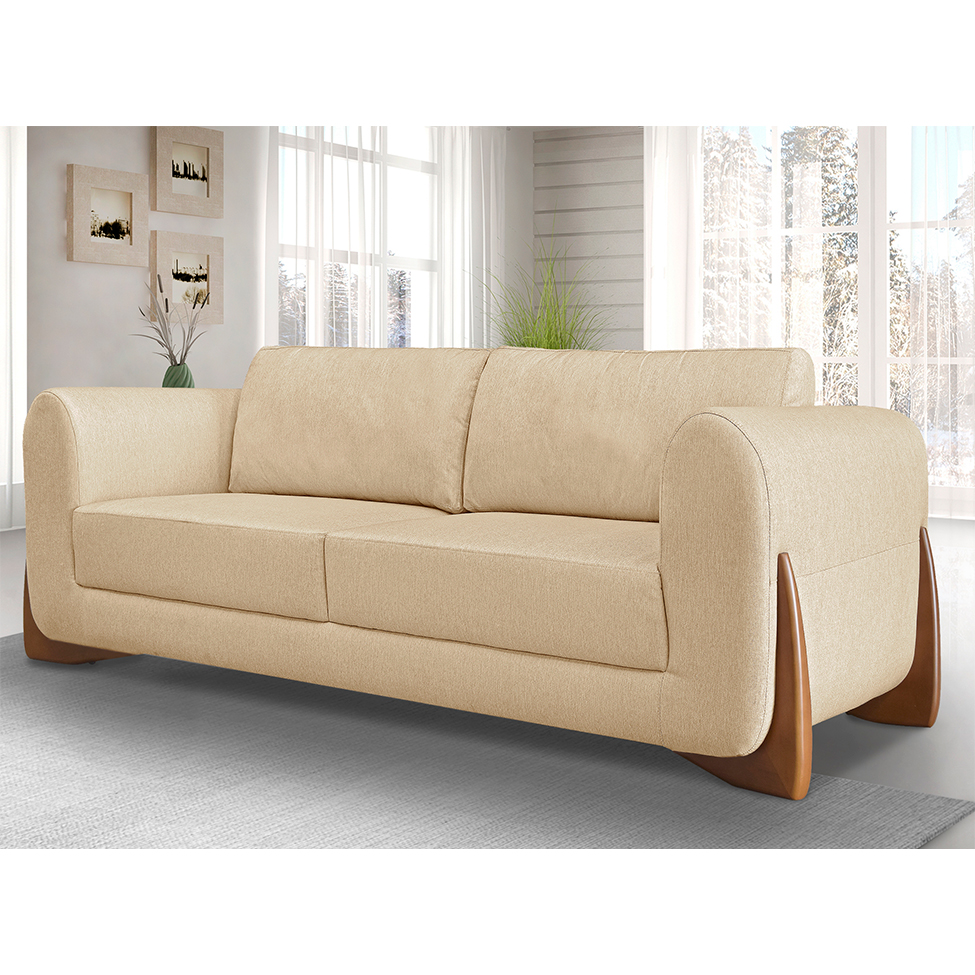 Sofá 3 Lugares Yves Linho Dourado 180 cm