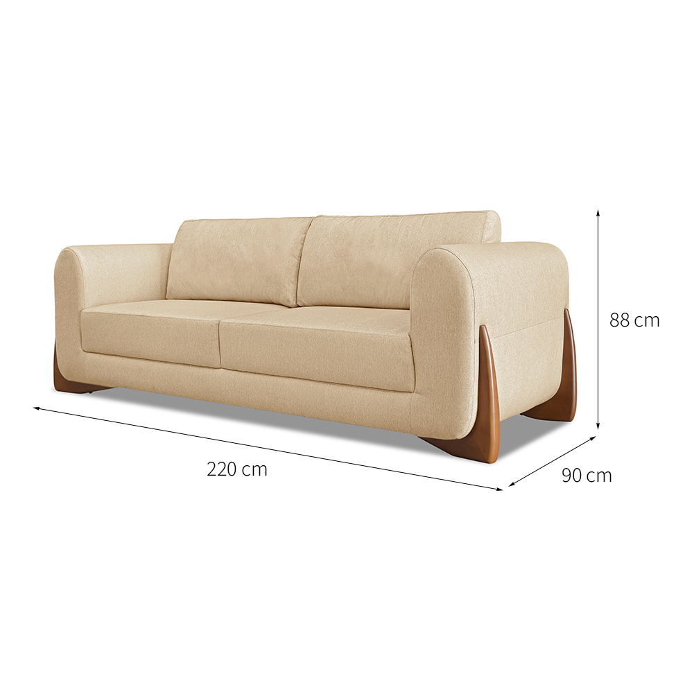Sofá 3 Lugares Yves Linho Dourado 220 cm