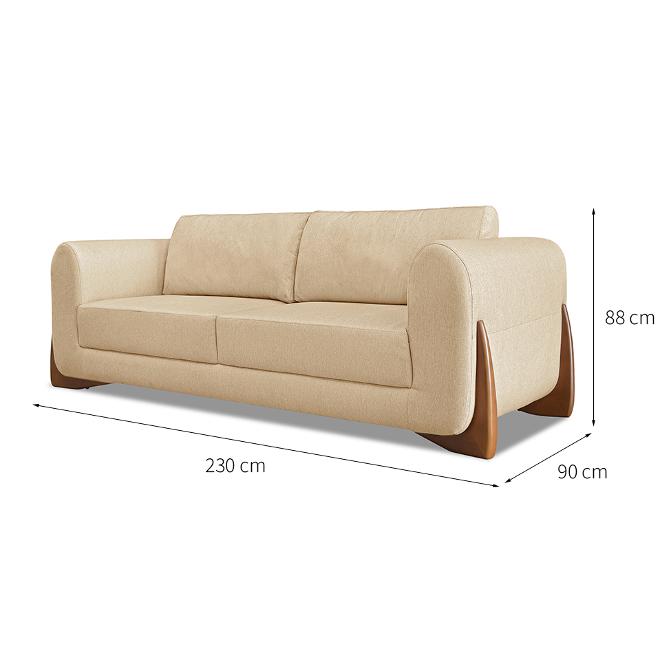Sofá 3 Lugares Yves Linho Dourado 230 cm