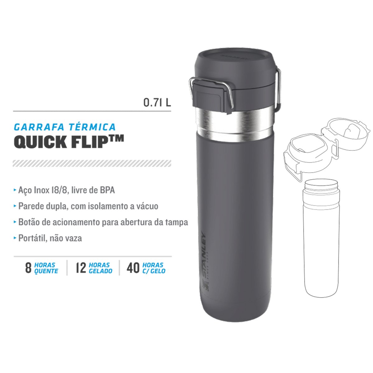 Garrafa Térmica Quick Flip 710ml Lagoon Da Stanley Cinza