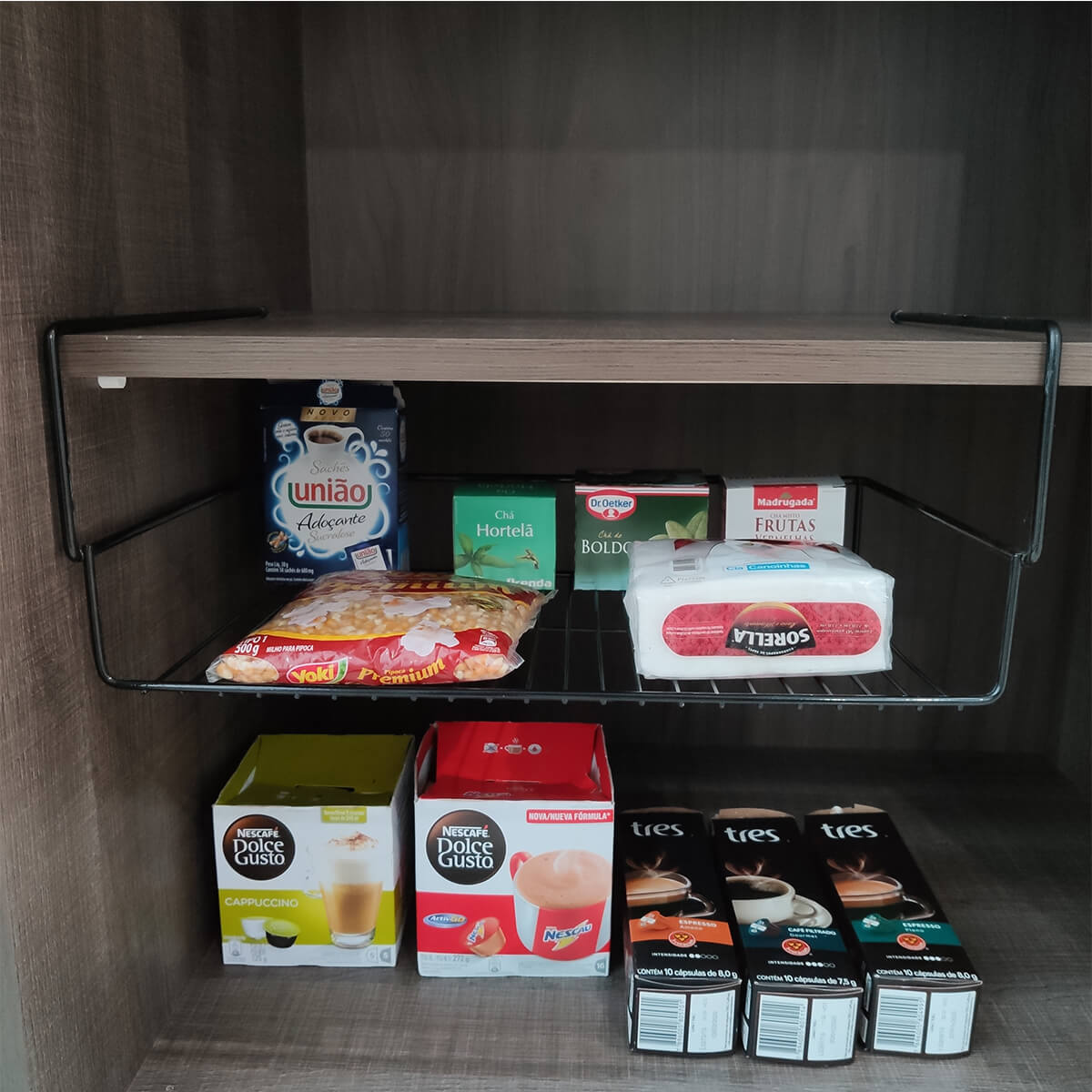 Cesto Aramado Prateleira 43cm Grande Organizador De Encaixe Preto