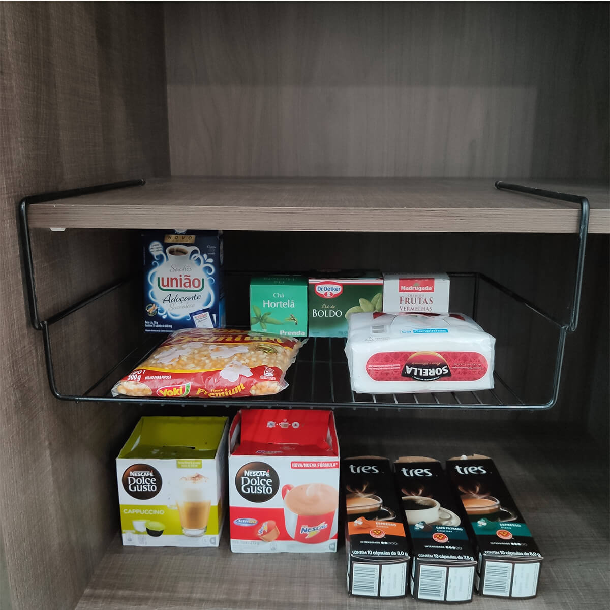 Cesto Aramado Prateleira 43cm Grande Organizador De Encaixe Preto