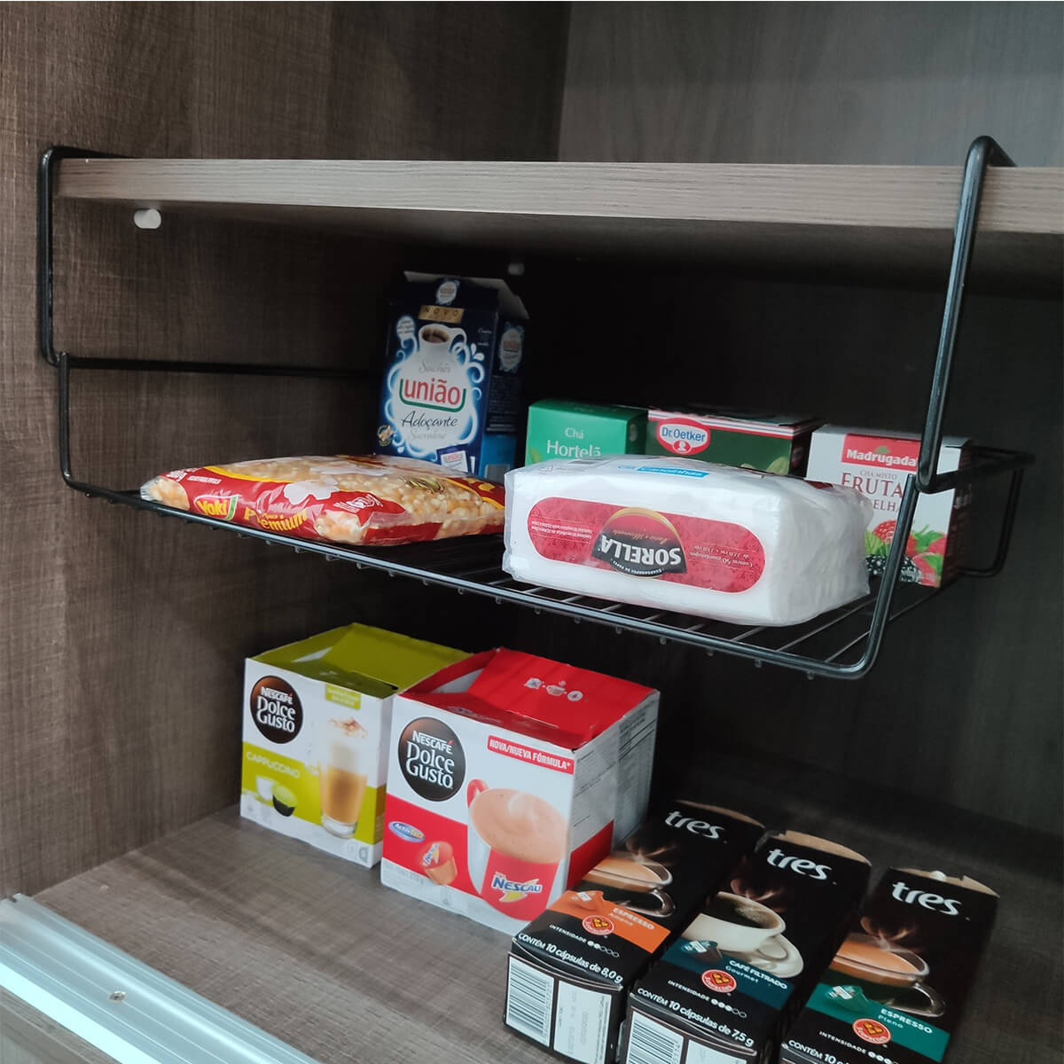 Cesto Aramado Prateleira 43cm Grande Organizador De Encaixe Preto