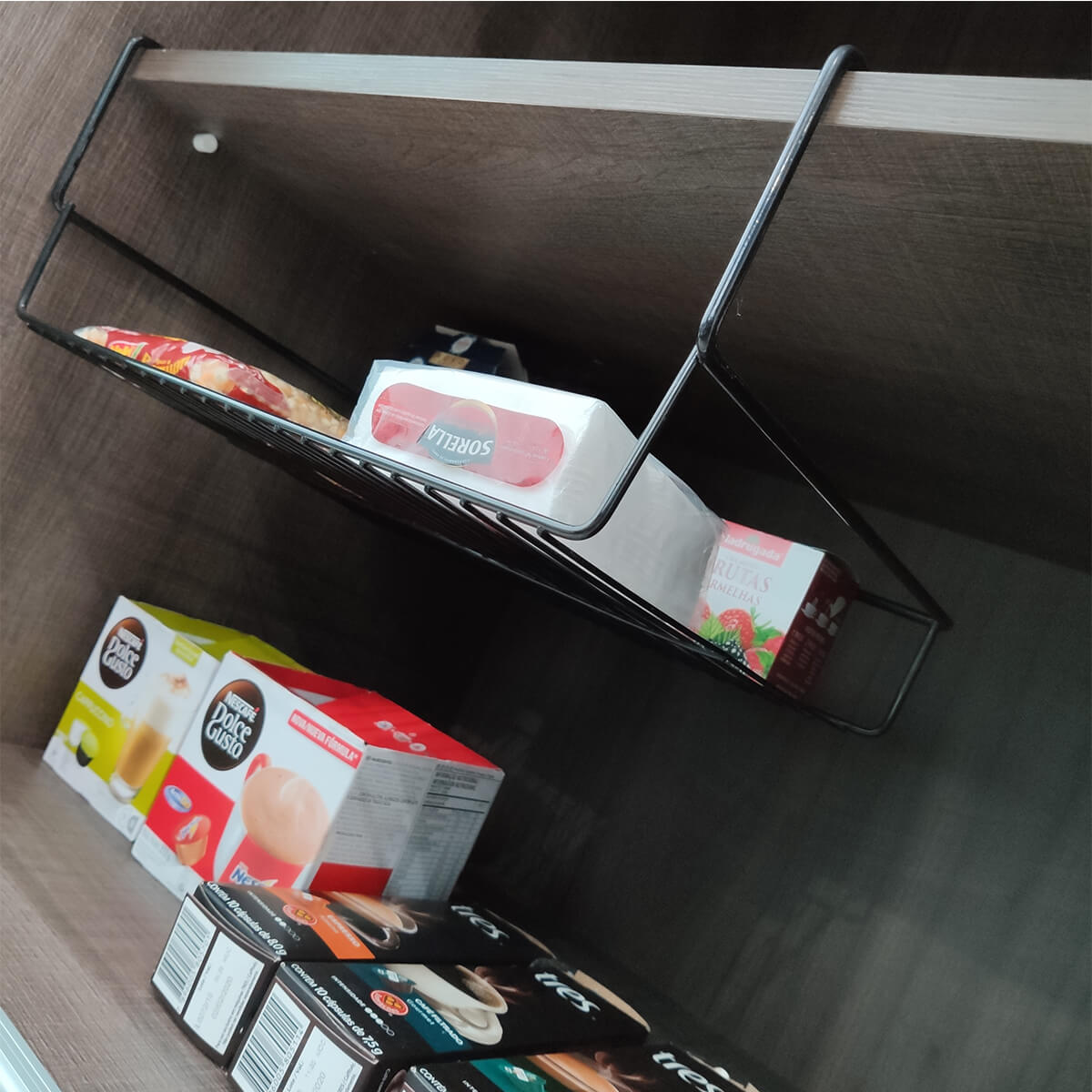 Cesto Aramado Prateleira 43cm Grande Organizador De Encaixe Preto