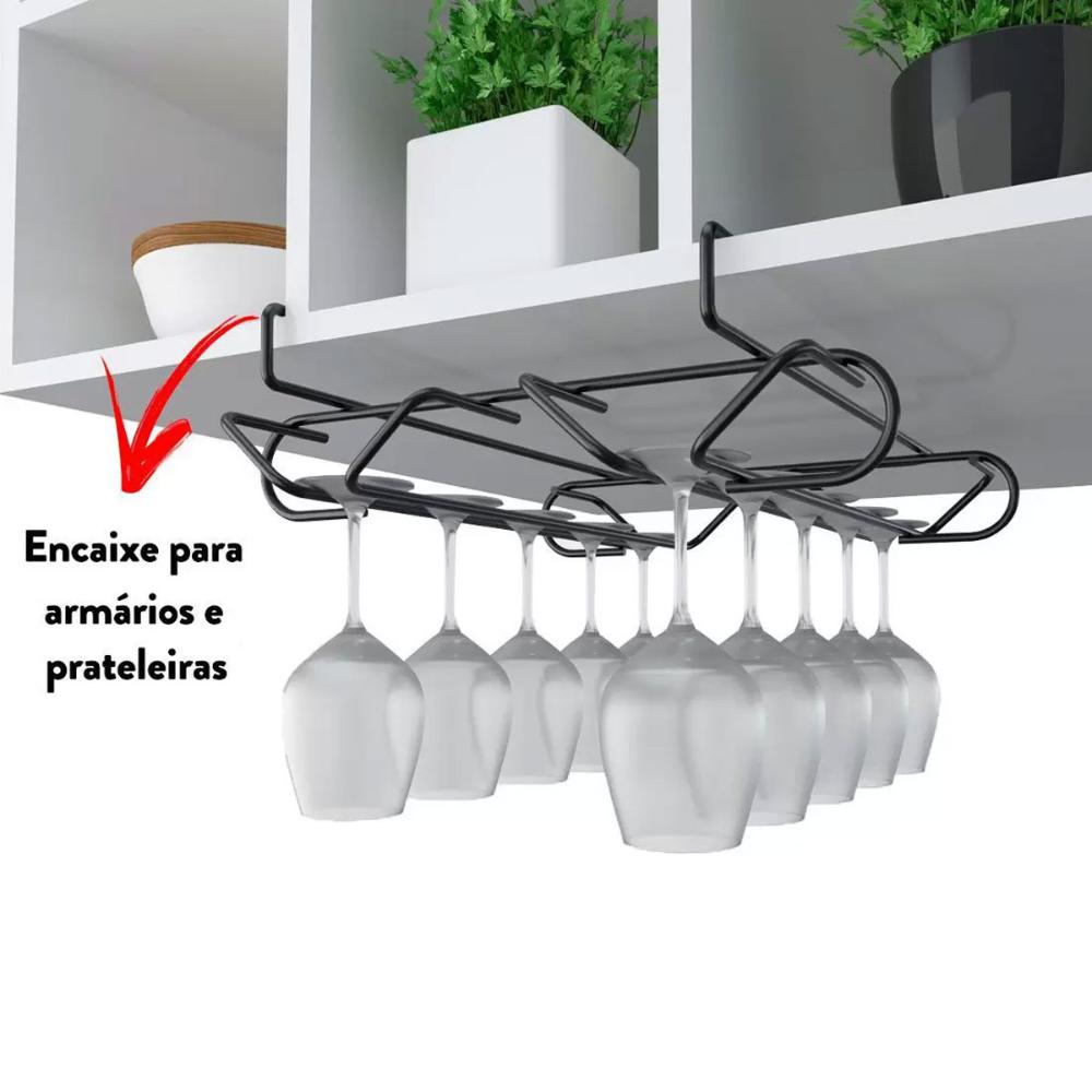 Conjunto 2 Suportes Organizadores De Taças Para Armário De Encaixar Preto Fosco Stolf