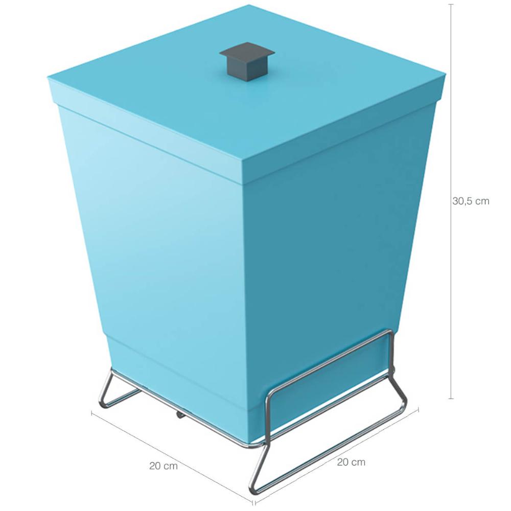 Lixeira para Banheiro Plástica com Suporte Cromado e Anel Interno 6,5L com Tampa Stolf Azul