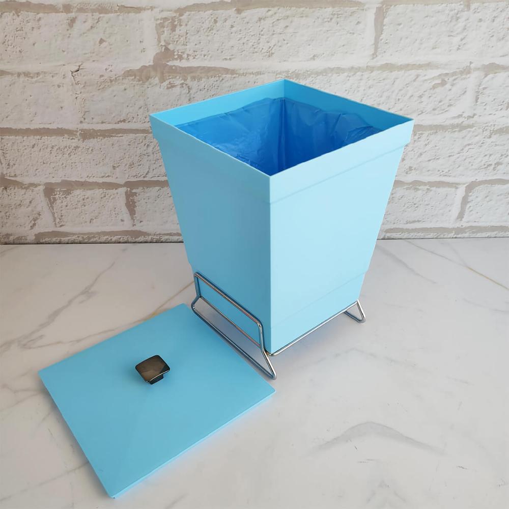 Lixeira para Banheiro Plástica com Suporte Cromado e Anel Interno 6,5L com Tampa Stolf Azul