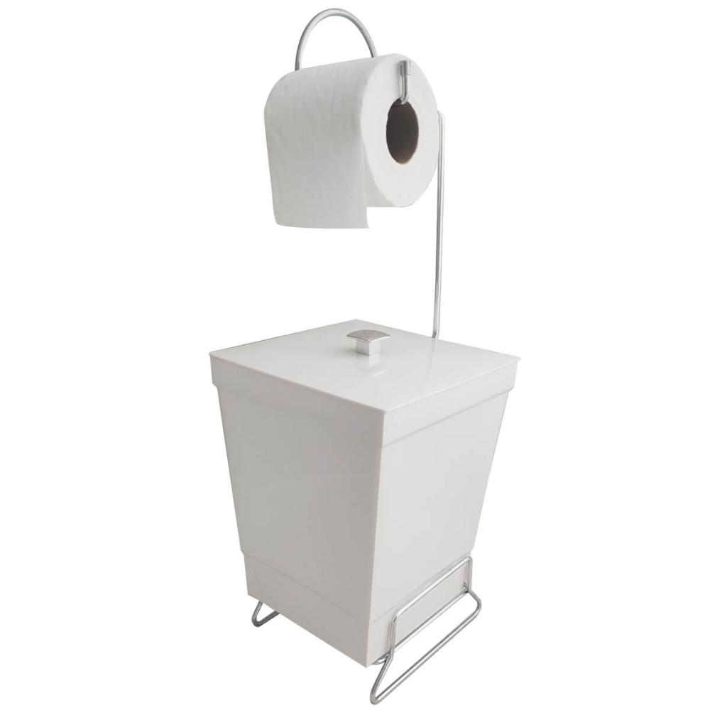 Suporte Para Papel Higiênico Com Lixeira De Chão Banheiro Branco
