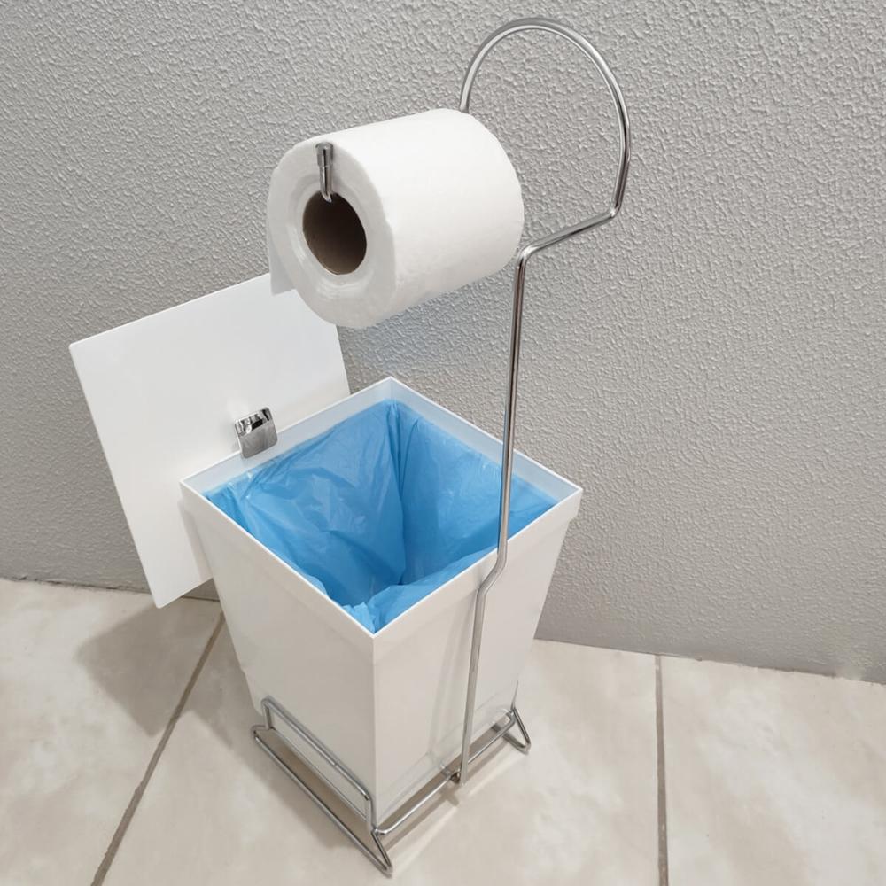 Suporte Para Papel Higiênico Com Lixeira De Chão Banheiro Branco