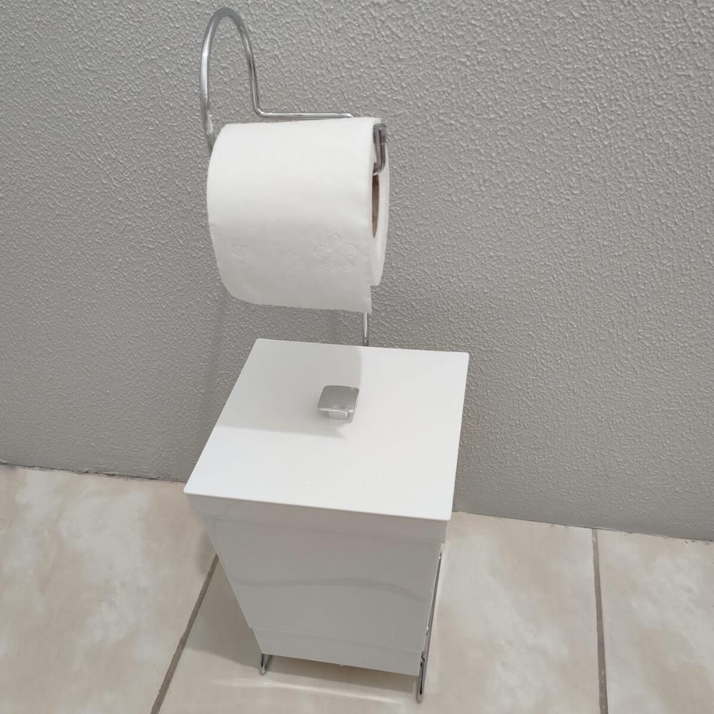 Suporte Para Papel Higiênico Com Lixeira De Chão Banheiro Branco