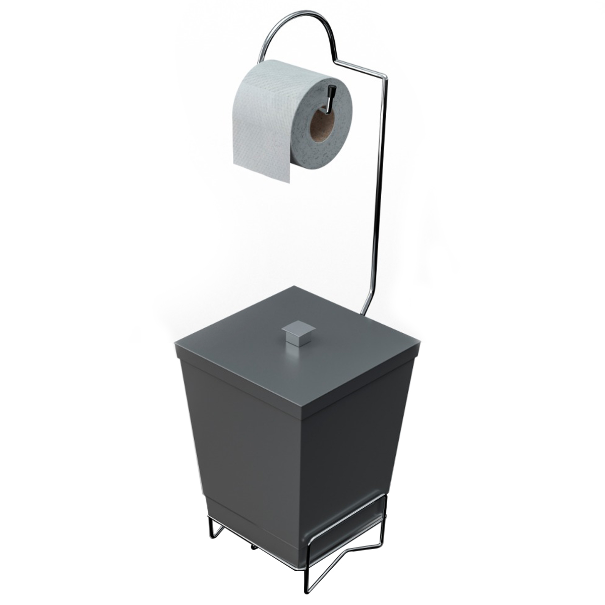 Suporte Para Papel Higiênico Com Lixeira De Chão Banheiro Cinza
