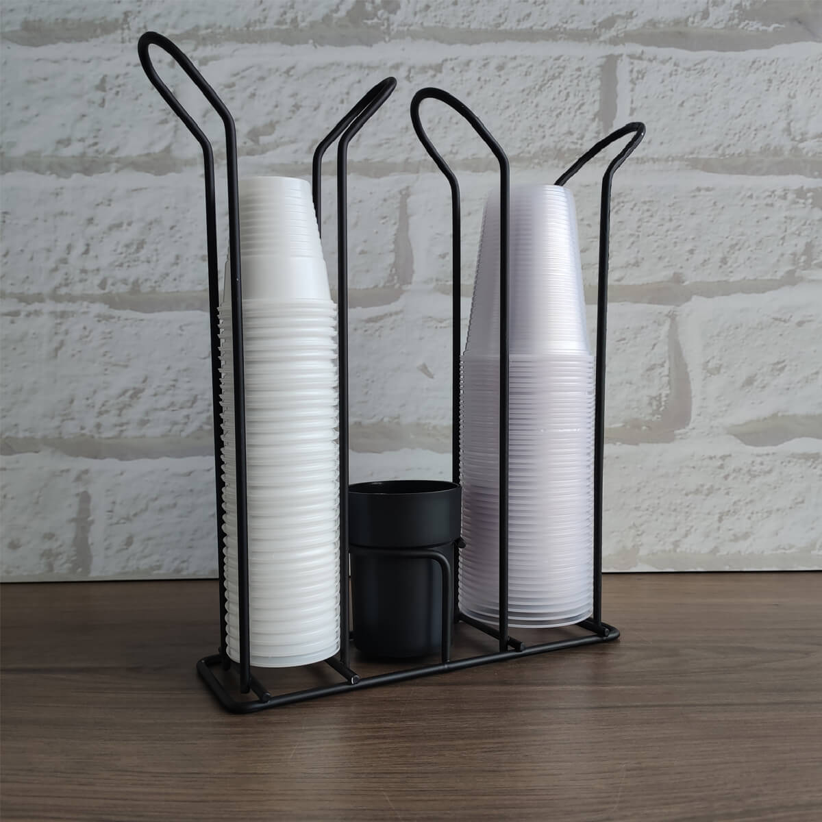 Suporte Porta Copo Descartável 50 80ml e 180 200ml Organizador de Copos e Colheres Café Preto Fosco Stolf