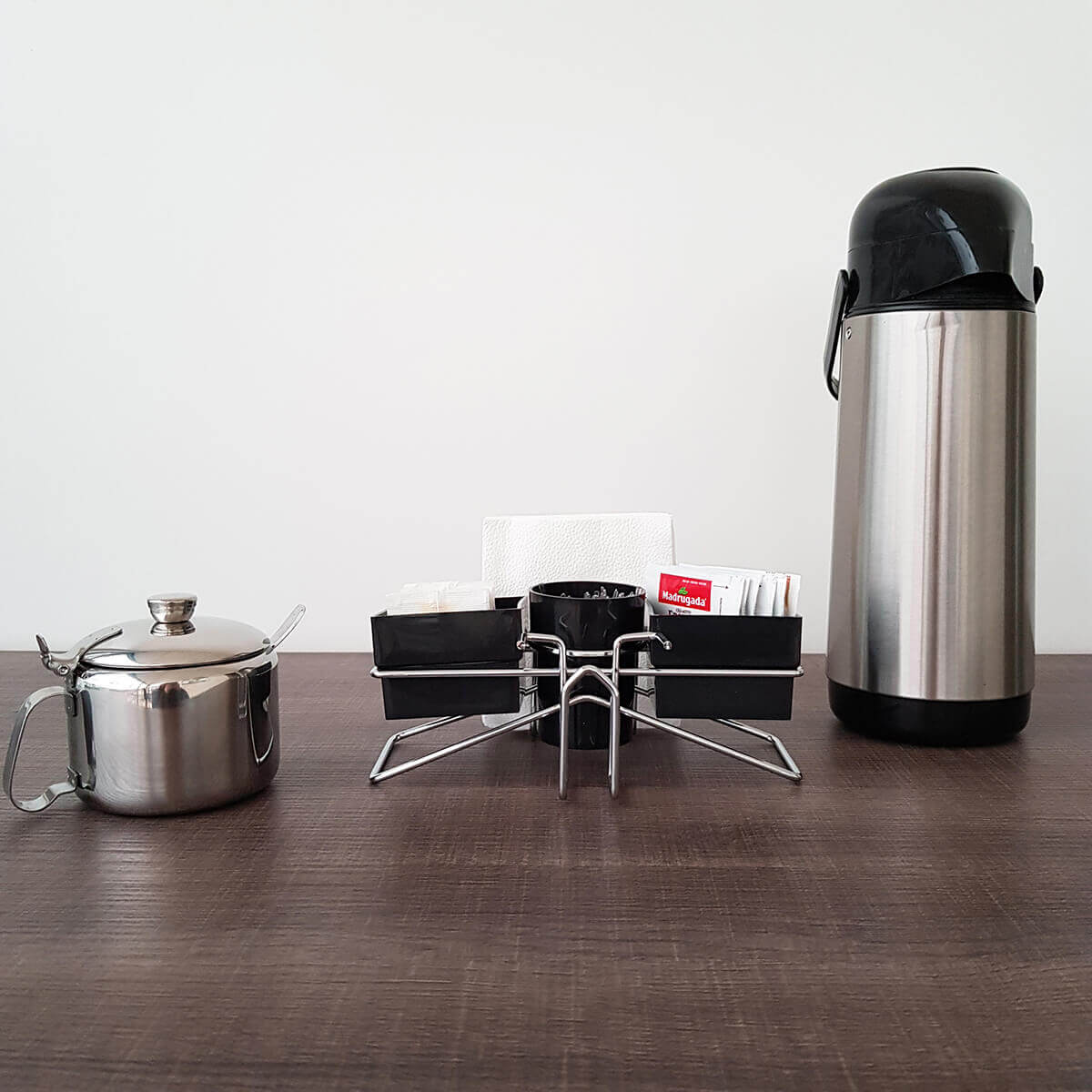 Suporte Porta Sachês Açúcar Mexedor Adoçante Chás Organizador para Mesa do Café Preto