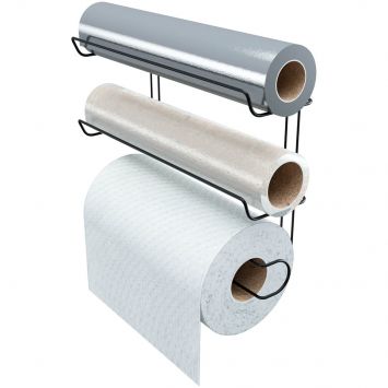Suporte Rolos Porta Papel Toalha Alumínio PVC Plástico Filme de Parede Preto Stolf