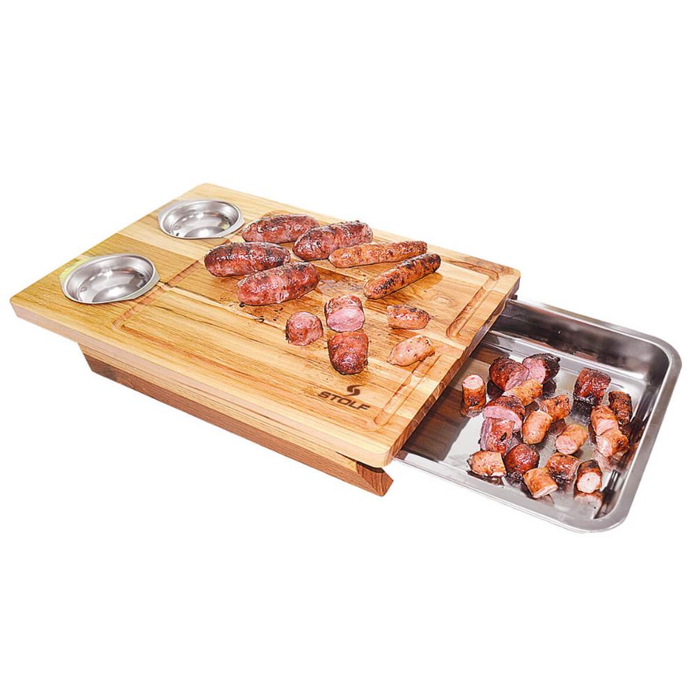 Tábua De Carne Com Bandeja Tábua Para Servir 44x30cm