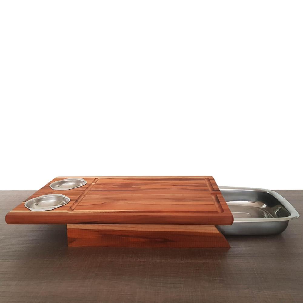 Tábua De Carne Com Bandeja Tábua Para Servir 44x30cm