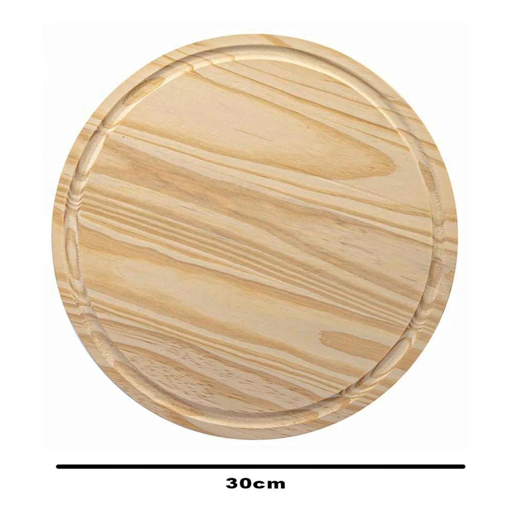 Tábua Redonda para Churrasco Petiscos e Pizza em Madeira Pinus 30cm Stolf