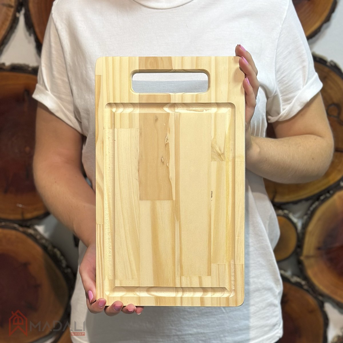 Tábua de Carne de Madeira Pinus com Pegador- Stolf 35x21