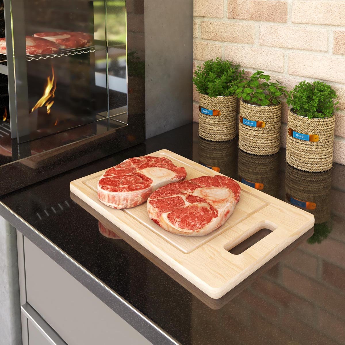 Tábua de Carne de Madeira Pinus com Pegador- Stolf 35x21