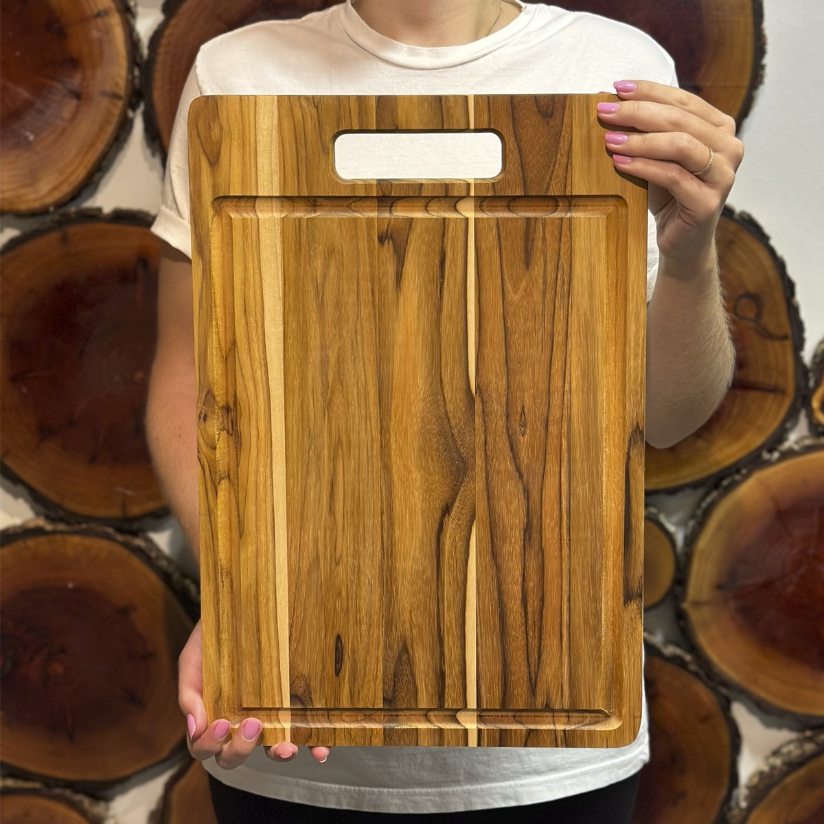 Tábua de Carne de Madeira Teca com Canaleta - Stolf 44x30