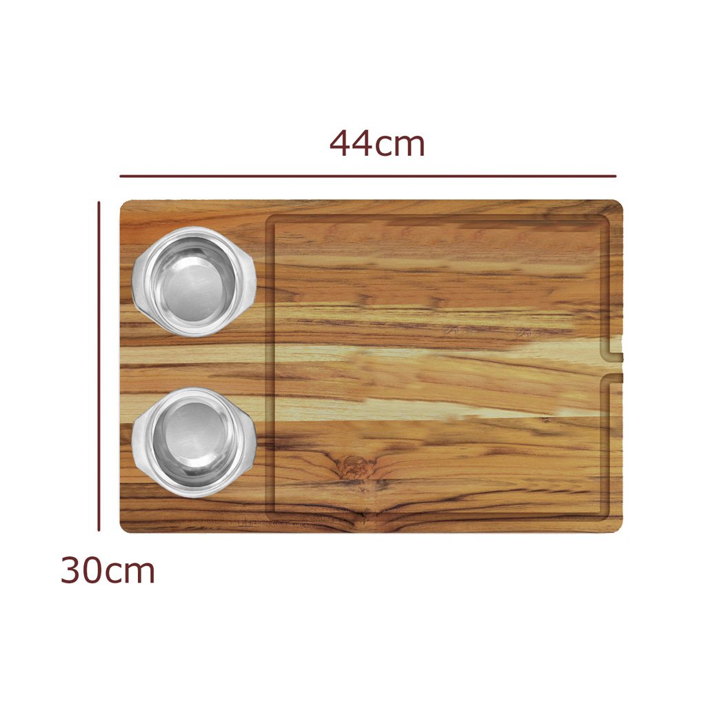 Tábua de Carne de Madeira com Bandeja e 2 Potes Inox - Stolf