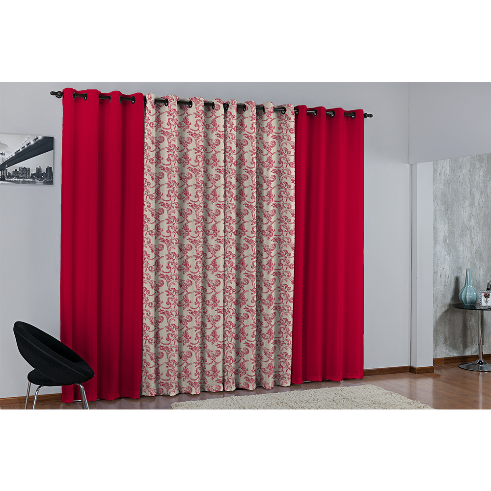Cortina de Parede para varão Larissa Prime Vermelho Novo 1 peça Textil Lar