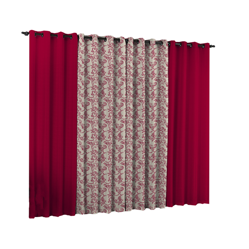 Cortina de Parede para varão Larissa Prime Vermelho Novo 1 peça Textil Lar