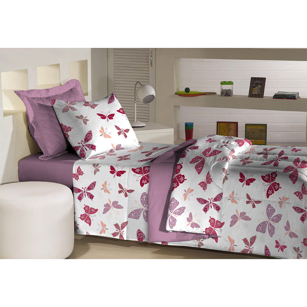 Edredom Dupla Face Solteiro 180 fios Innovare Butterfly 1 peça Textil Lar