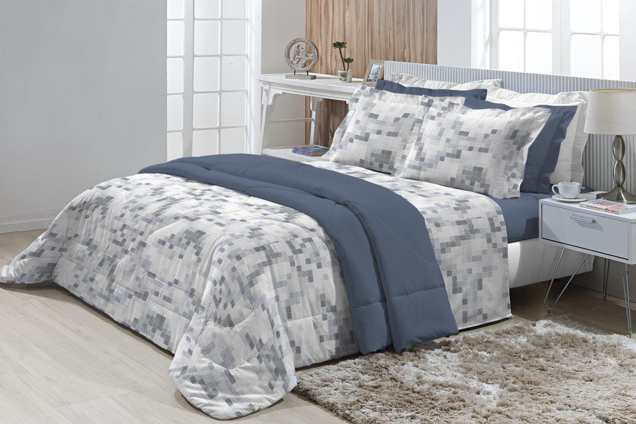 Jogo de Cama Casal 200 fios Top Confort Pixel 4 peças Textil Lar