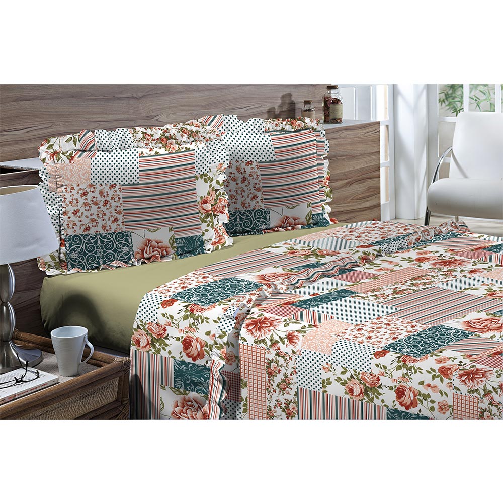 Jogo de Cama Queen 180 fios Romantique Patchwork 4 peças Textil Lar