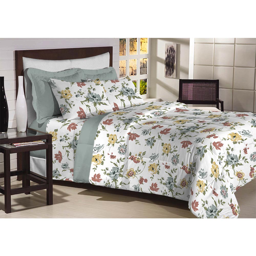 Jogo de Cama Queen 200 fios Top Confort Verde Escuro 4 peças Textil Lar