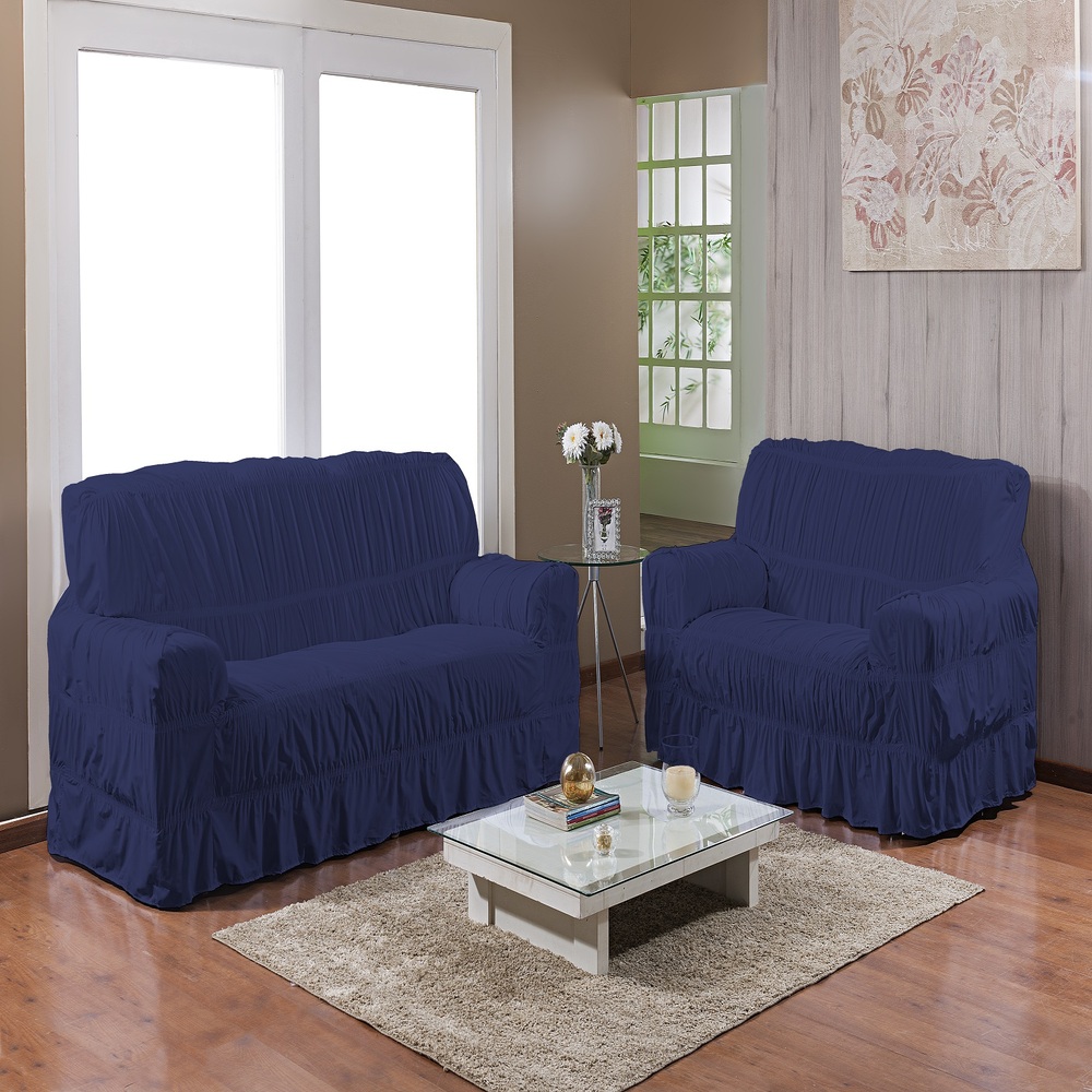 Kit Capa de Sofá 25 elásticos 2 e 3 lugares Gel Prime Azul Marinho 2 peças