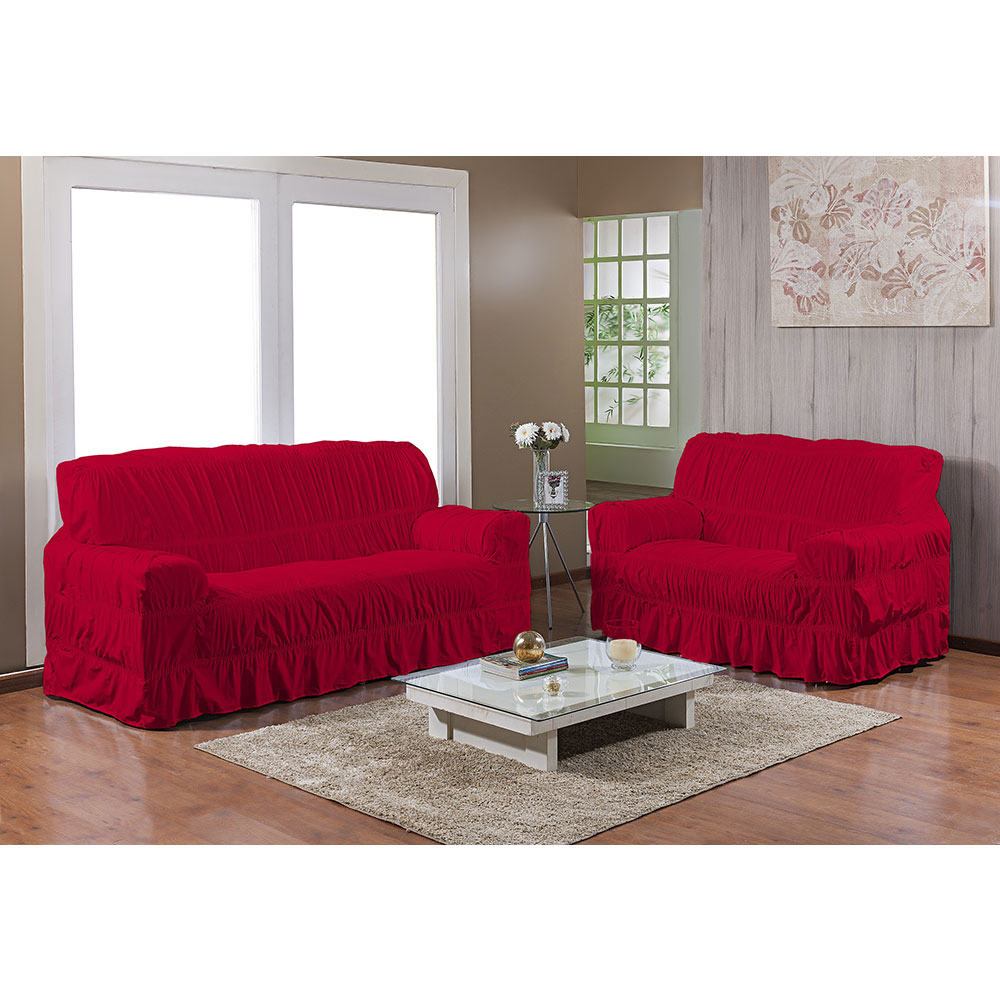 Kit Capa de Sofá 25 elásticos 2 e 3 lugares Gel Prime Vermelho 2 peças