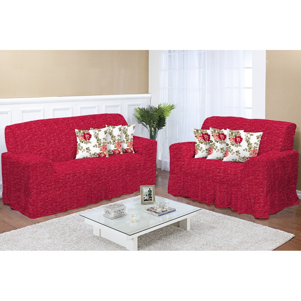 Kit Capa de Sofá Rajada Vermelha 2 e 3 lugares Decore 2 peças  Textil Lar