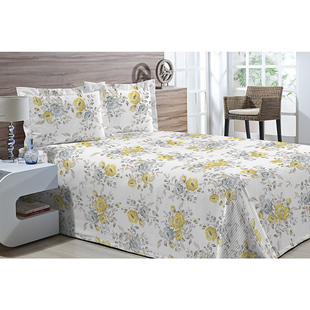 Kit Colcha Piquet Favo Casal Top Confort Amarela 3 peças Textil Lar
