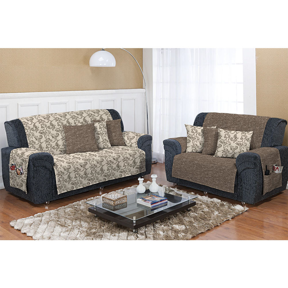 Kit Protetor de Sofá Dupla Face 2 e 3 lugares Decore Marrom Novo 2 peças Textil Lar