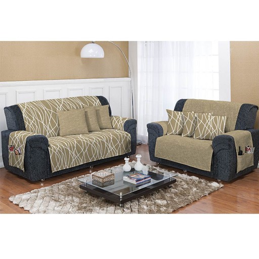 Kit Protetor de Sofá Dupla Face Estampado 2 e 3 lugares Decore Verde 2 peças Textil Lar