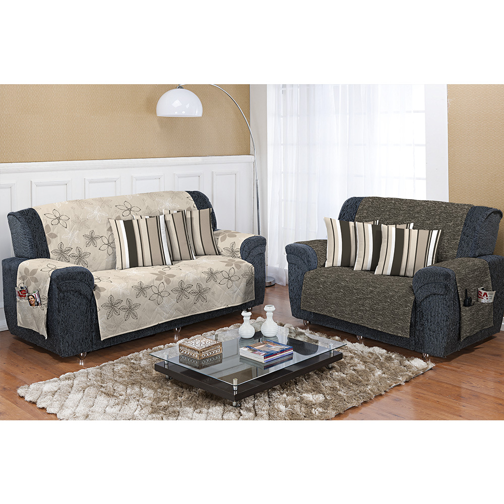 Kit Protetor de Sofá Dupla Face Grafite Estampado 2 e 3 lugares Decore 2 peças Textil Lar
