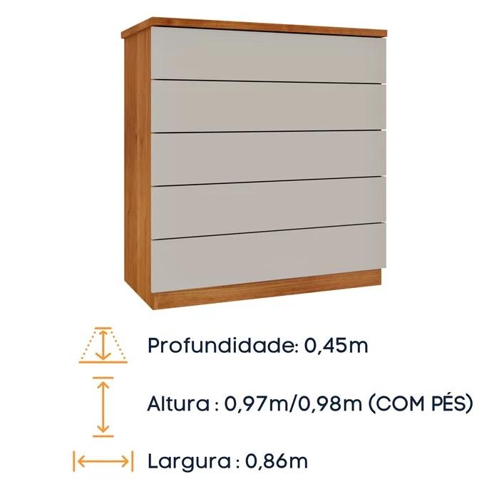 Cômoda 5 Gavetas Premium Cinamomo/Off-White