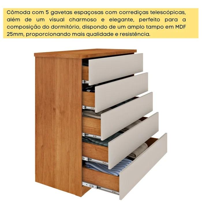 Cômoda 5 Gavetas Premium Cinamomo/Off-White