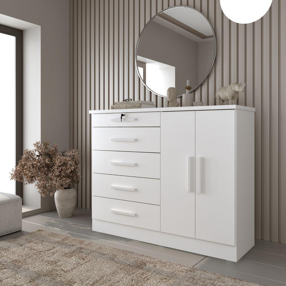 Cômoda Istambul 2 Portas 5 Gavetas TCIL Branco