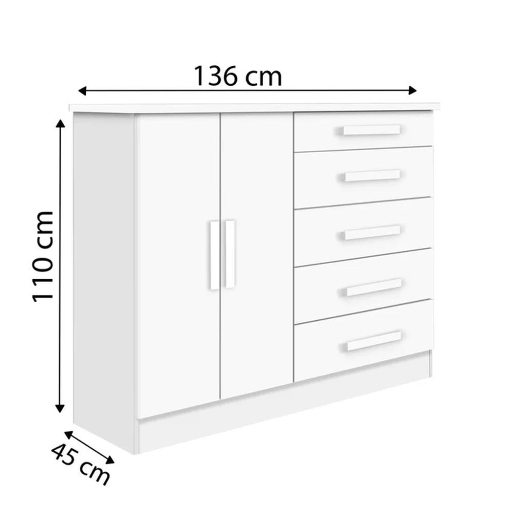 Cômoda New Athos 5 Gavetas com Sapateira D'Doro Branco