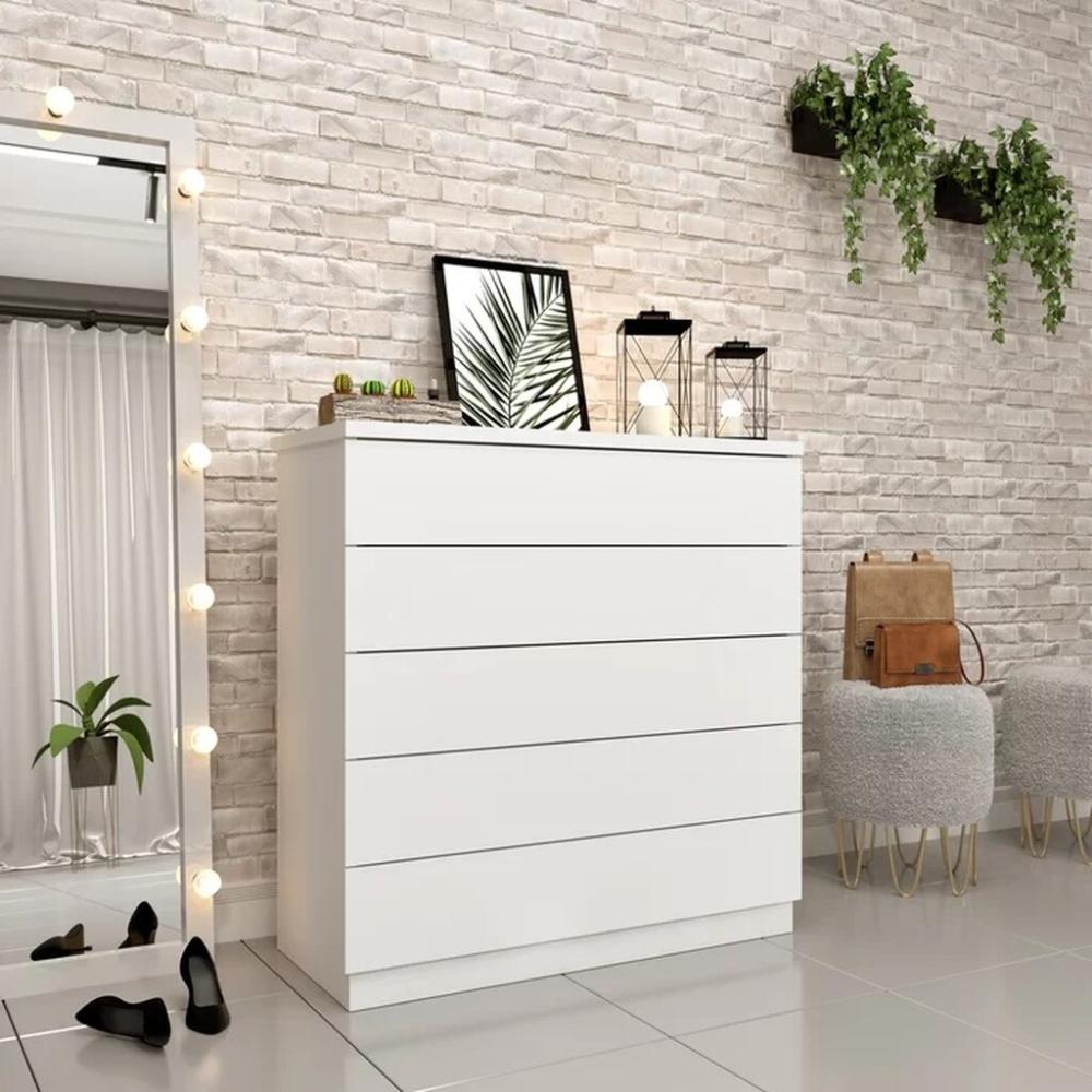 Cômoda Premium Branco 5 Gavetas Móveis Tcil