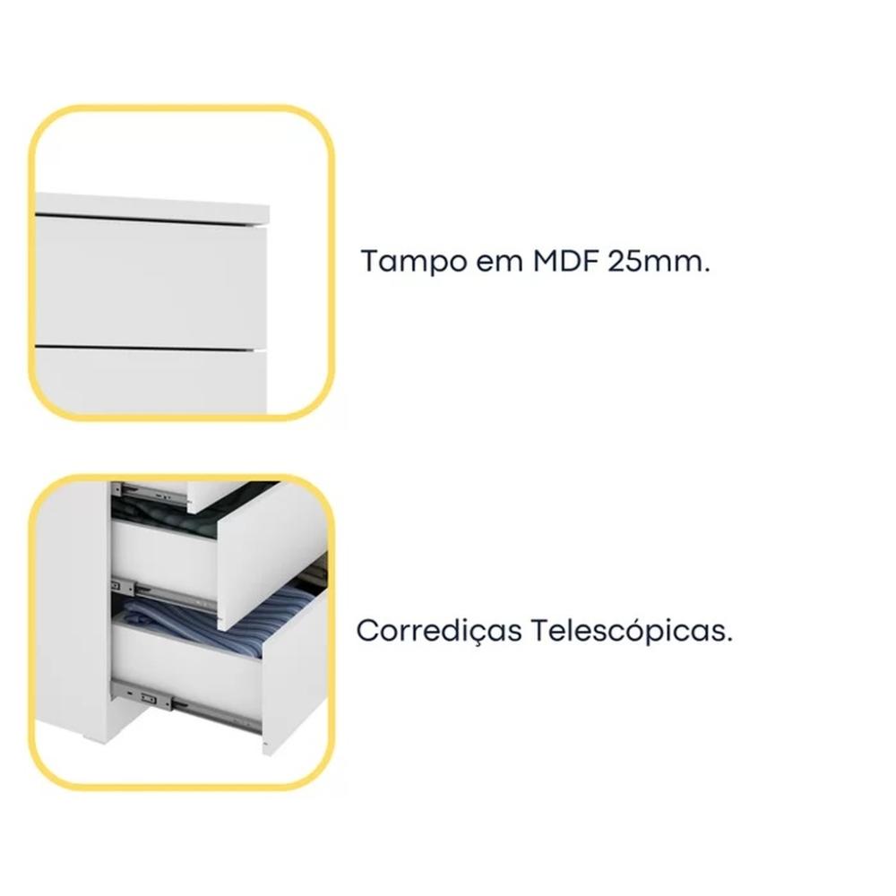 Cômoda Premium Branco 5 Gavetas Móveis Tcil