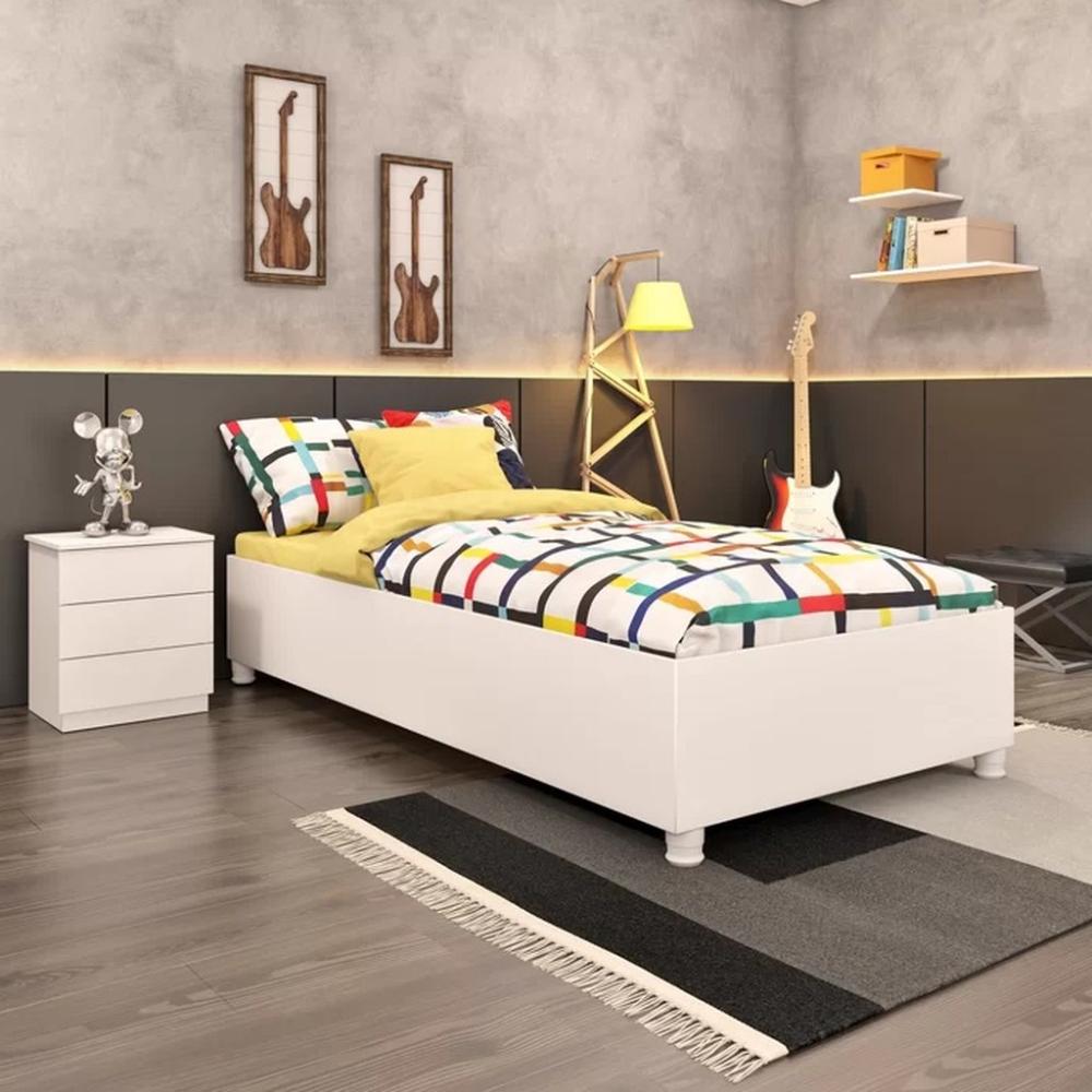 Cama Box Solteiro Mônaco Branco Móveis Tcil