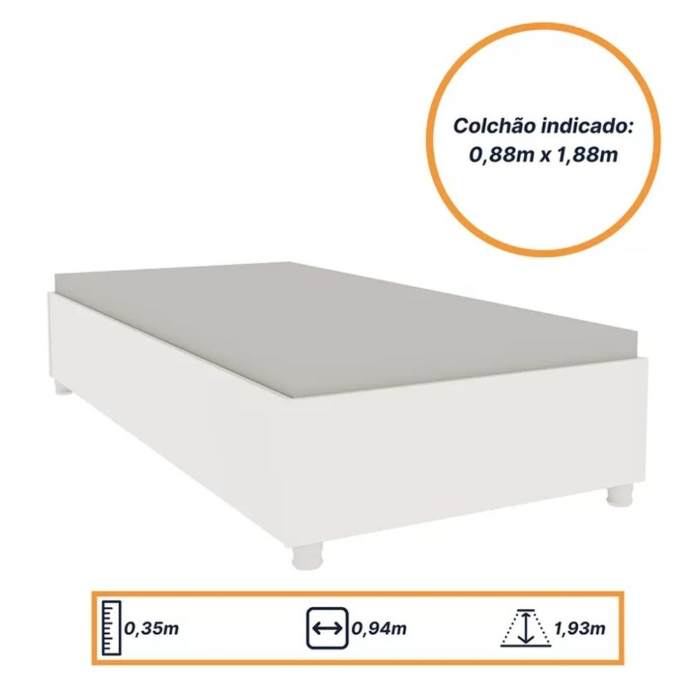 Cama Box Solteiro Mônaco Branco Móveis Tcil