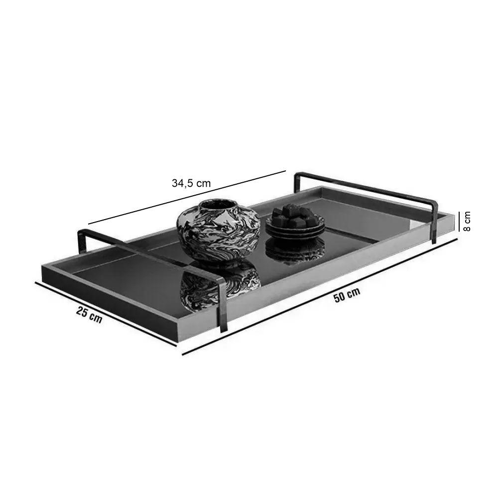 Bandeja Espelhada MDF Laminado Castanho com Alça em Metal Cromado