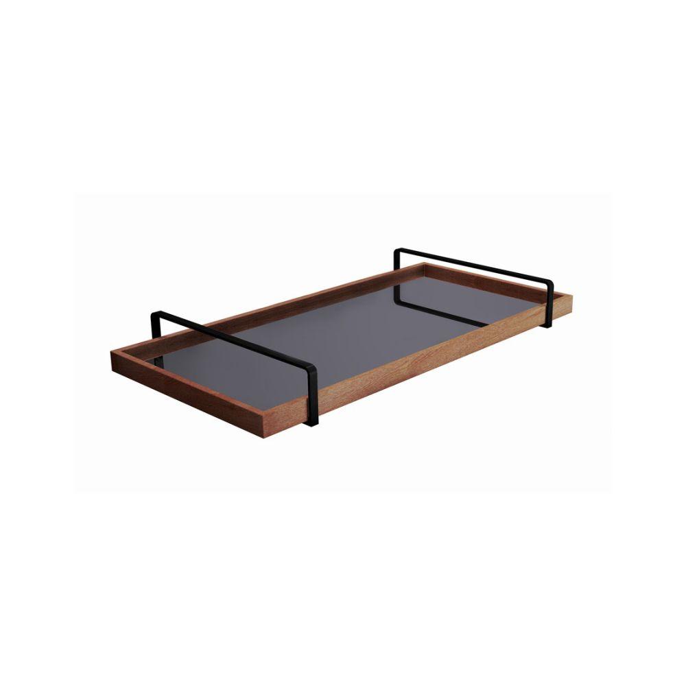 Bandeja Espelhada MDF Laminado Castanho com Alça em Metal Preto