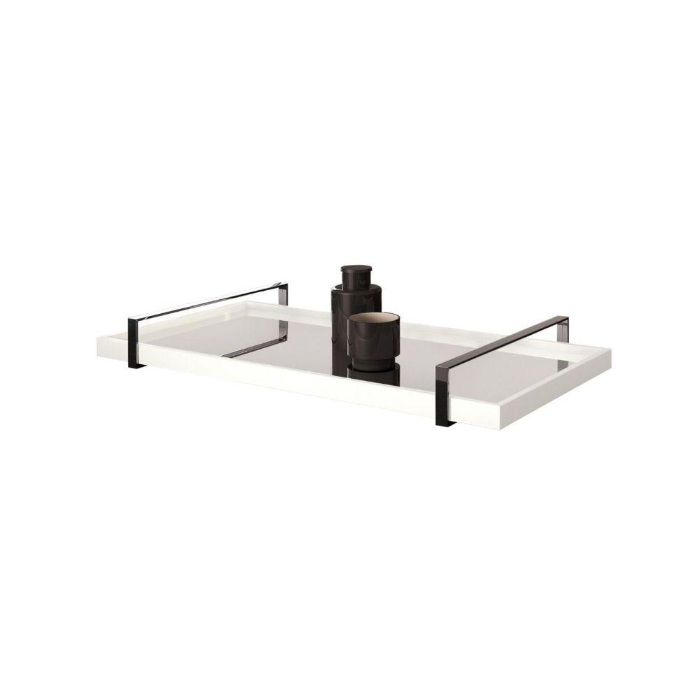Bandeja Espelhada MDF Laqueado Branco com Alça em Metal Cromado